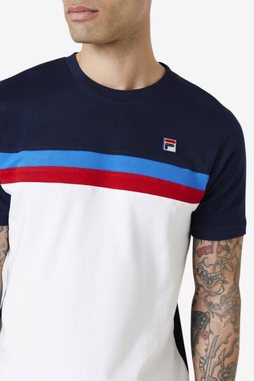 White / Navy / Blue / Red Men's Fila Exempt Crew T Shirts | Fila851QS