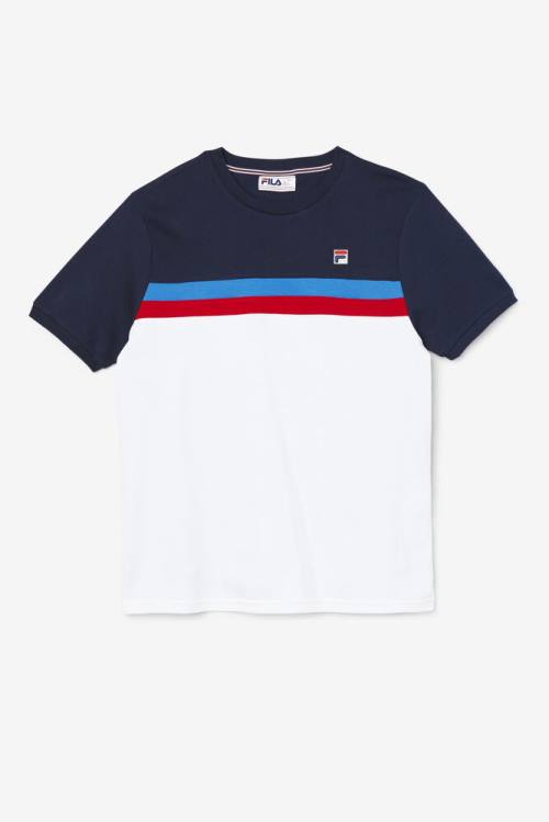 White / Navy / Blue / Red Men\'s Fila Exempt Crew T Shirts | Fila851QS