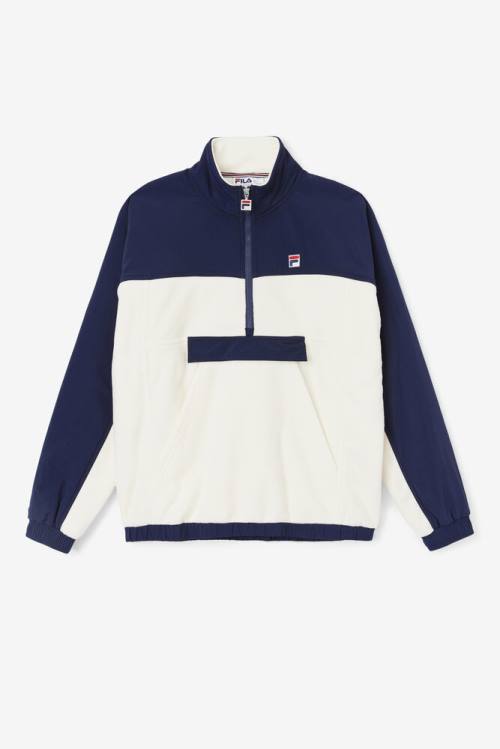 White / Navy Men\'s Fila Erick 1/2 Zip Pullover Sweatshirts | Fila247BO