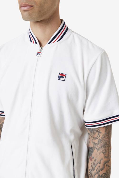 White / Navy Men's Fila Estudio Velour Jackets | Fila769GA