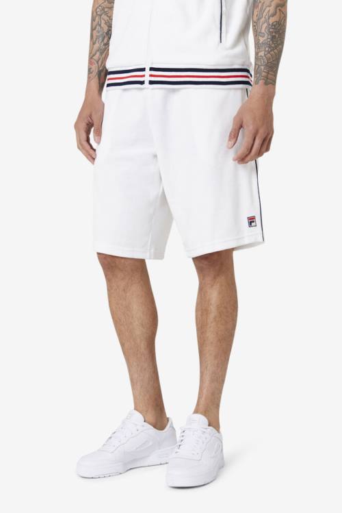 White / Navy Men's Fila Estudio Velour Shorts | Fila527PT