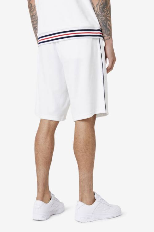 White / Navy Men's Fila Estudio Velour Shorts | Fila527PT