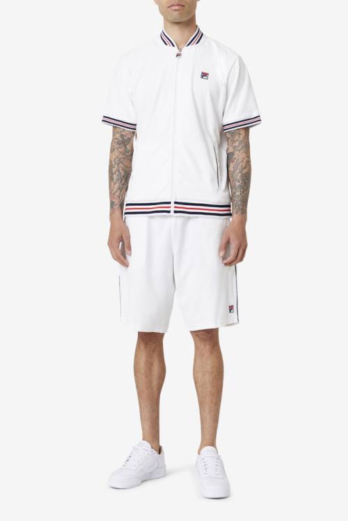 White / Navy Men's Fila Estudio Velour Shorts | Fila527PT