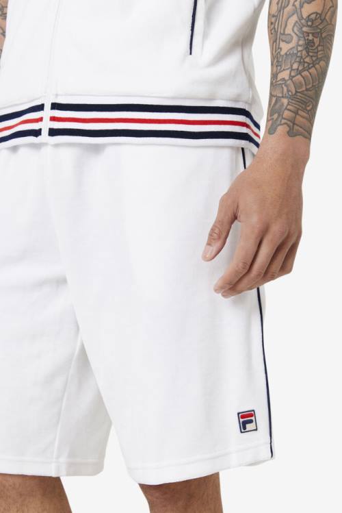 White / Navy Men's Fila Estudio Velour Shorts | Fila527PT