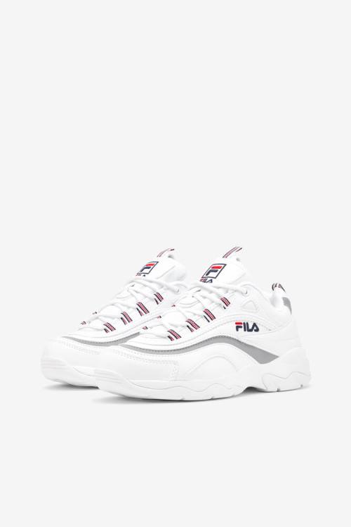 White / Navy / Metal Silver Women's Fila Ray Sneakers | Fila420CD