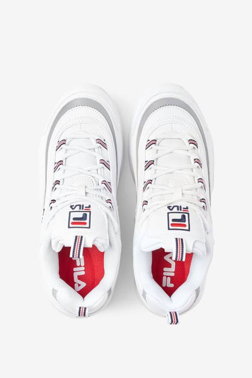 White / Navy / Metal Silver Women's Fila Ray Sneakers | Fila420CD