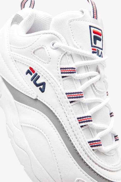 White / Navy / Metal Silver Women's Fila Ray Sneakers | Fila420CD