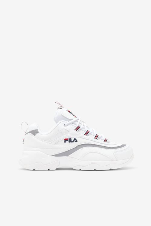 White / Navy / Metal Silver Women\'s Fila Ray Sneakers | Fila420CD