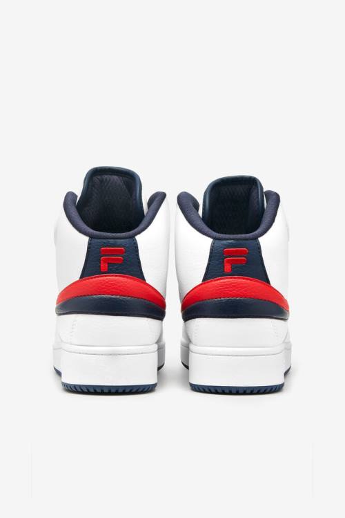 White / Navy / Red Men's Fila A-high Sneakers | Fila643BM