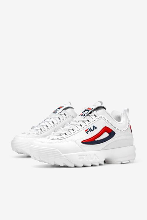 White / Navy / Red Men's Fila Disruptor 2 Premium Repeat Sneakers | Fila491SH