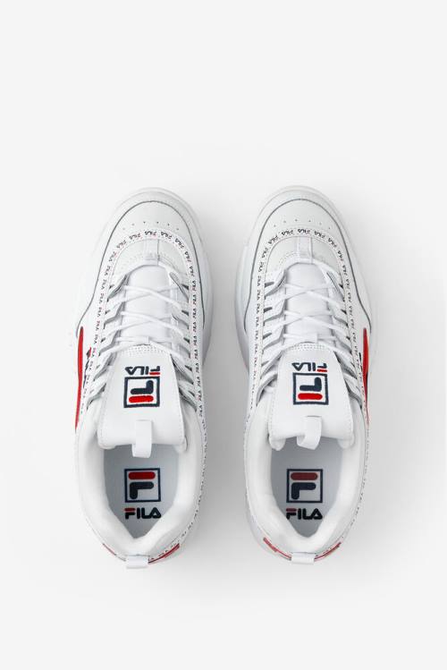 White / Navy / Red Men's Fila Disruptor 2 Premium Repeat Sneakers | Fila491SH