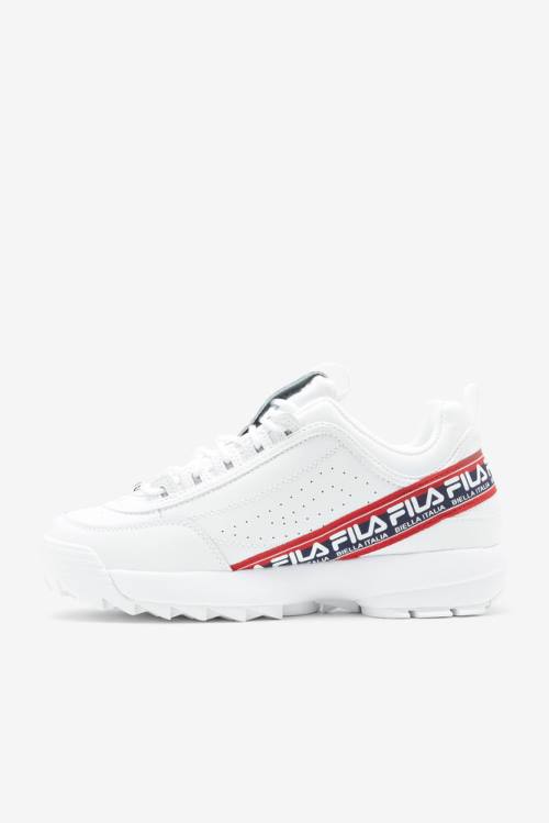 White / Navy / Red Men's Fila Disruptor 2 Premium Logo Tape Sneakers | Fila593RZ