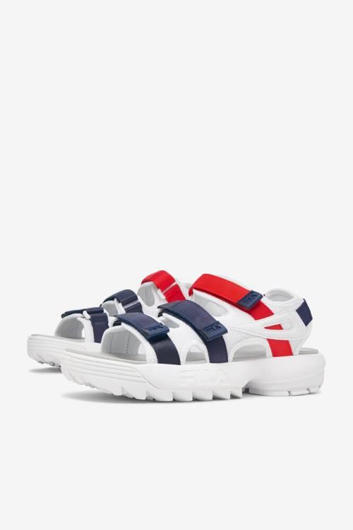 White / Navy / Red Men's Fila Disruptor Sandals | Fila912SU