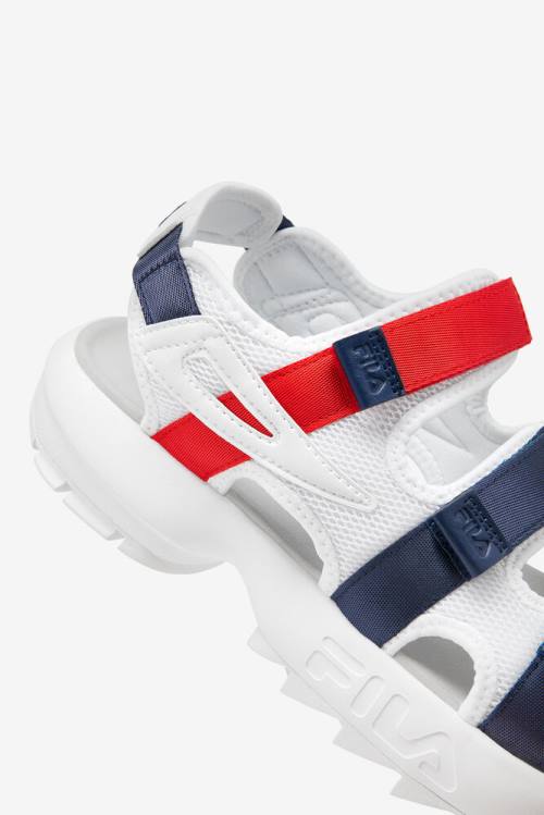 White / Navy / Red Men's Fila Disruptor Sandals | Fila912SU