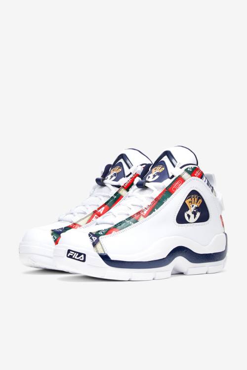 White / Navy / Red Men's Fila Grant Hill 2 Patchwork Sneakers | Fila601SD