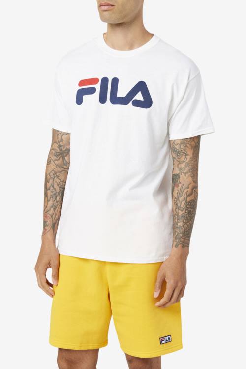 White / Navy / Red Men's Fila Logo Tee T Shirts | Fila490BZ