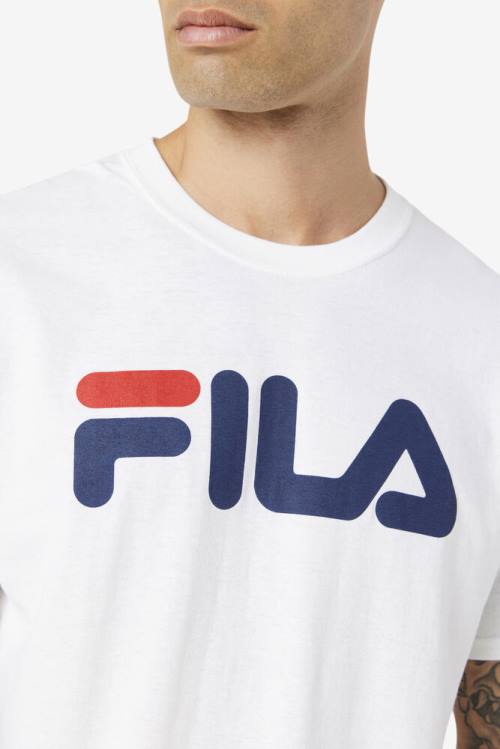 White / Navy / Red Men's Fila Logo Tee T Shirts | Fila490BZ