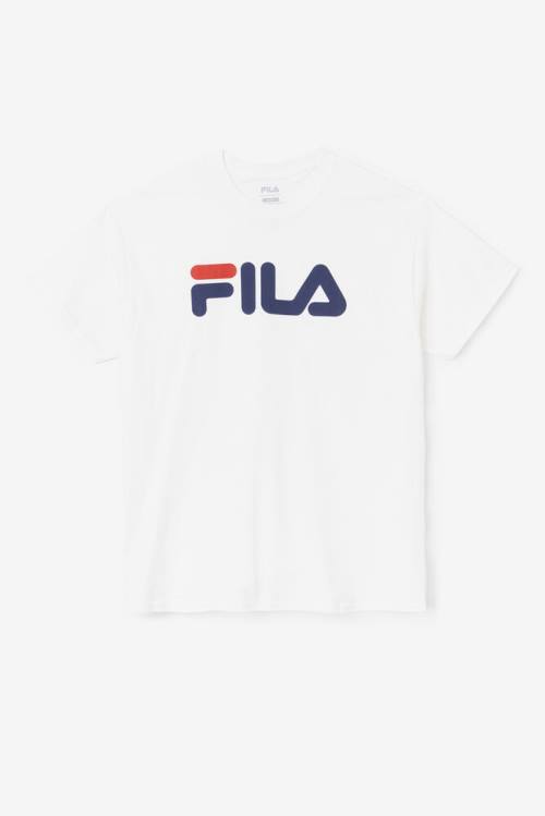 White / Navy / Red Men\'s Fila Logo Tee T Shirts | Fila490BZ