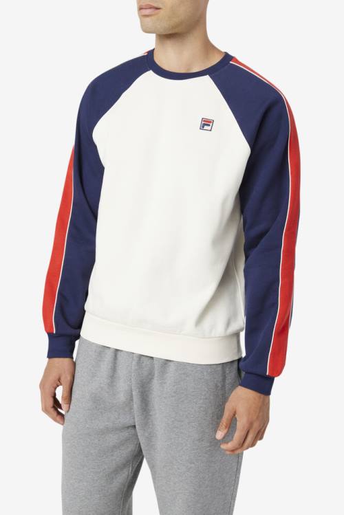 White / Navy / Red Men's Fila Nestor Crew Sweatshirts | Fila247VK