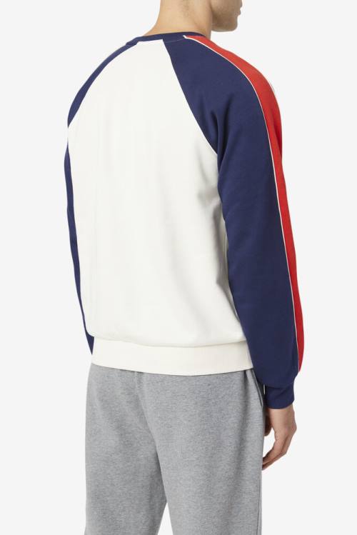 White / Navy / Red Men's Fila Nestor Crew Sweatshirts | Fila247VK