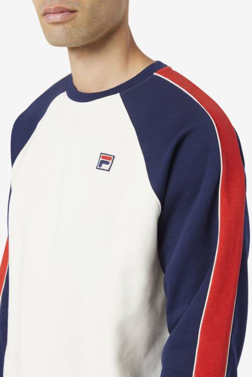 White / Navy / Red Men's Fila Nestor Crew Sweatshirts | Fila247VK