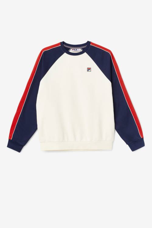 White / Navy / Red Men\'s Fila Nestor Crew Sweatshirts | Fila247VK