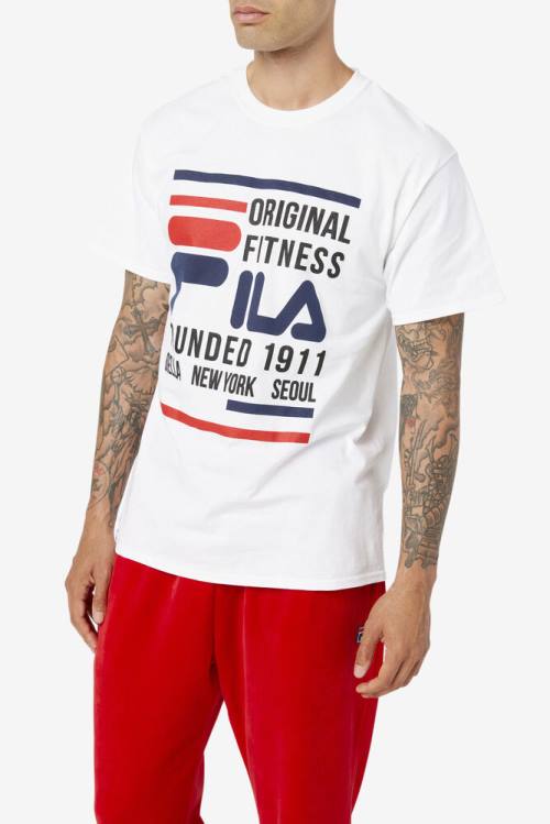 White / Navy / Red Men's Fila Original Fitness Tee T Shirts | Fila721KN