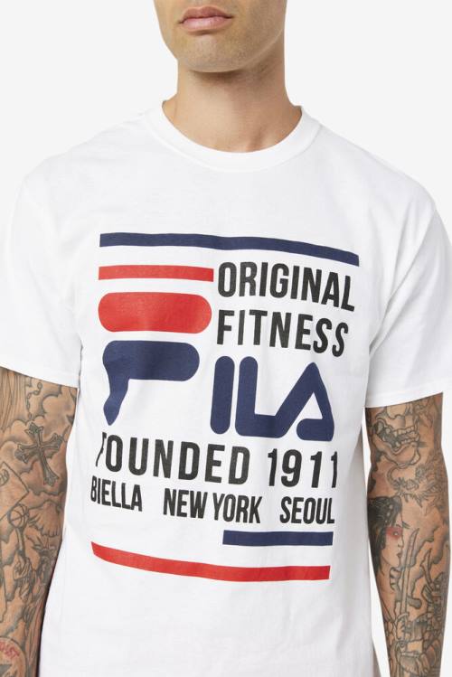 White / Navy / Red Men's Fila Original Fitness Tee T Shirts | Fila721KN