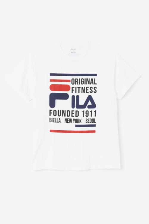 White / Navy / Red Men\'s Fila Original Fitness Tee T Shirts | Fila721KN