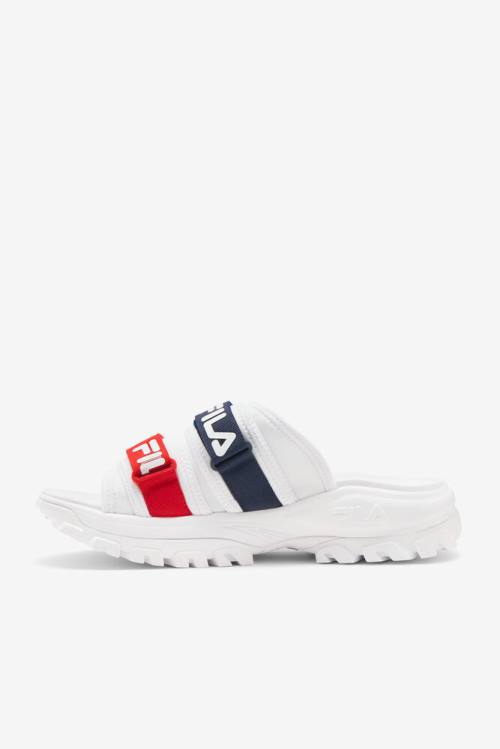 White / Navy / Red Men's Fila Outdoor Slides | Fila234NJ