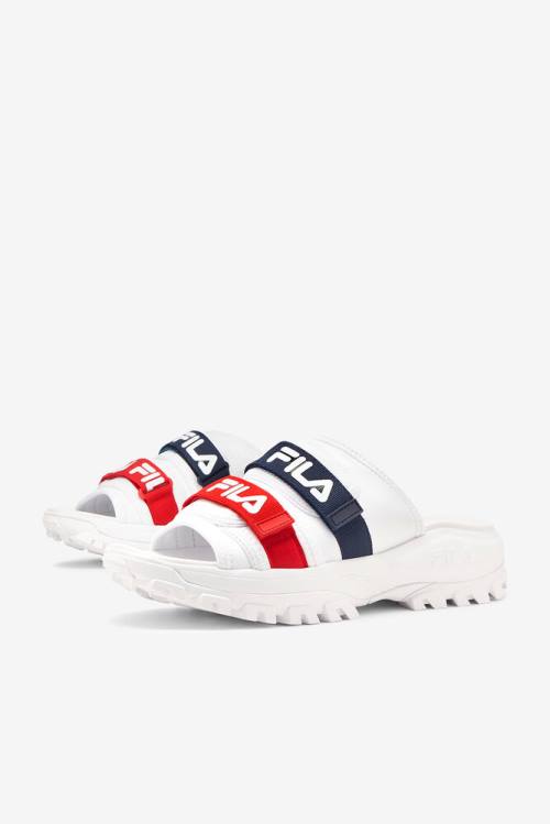 White / Navy / Red Men's Fila Outdoor Slides | Fila234NJ