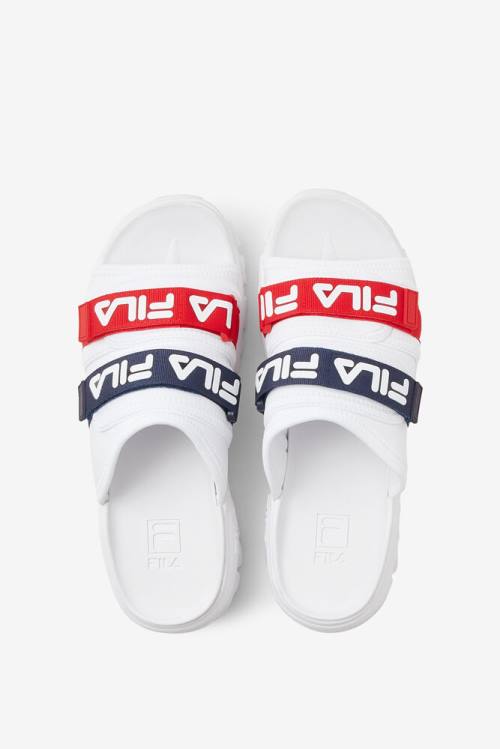 White / Navy / Red Men's Fila Outdoor Slides | Fila234NJ