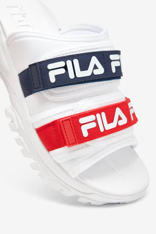 White / Navy / Red Men's Fila Outdoor Slides | Fila234NJ