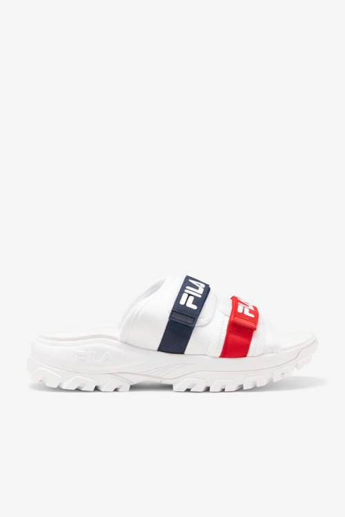 White / Navy / Red Men\'s Fila Outdoor Slides | Fila234NJ