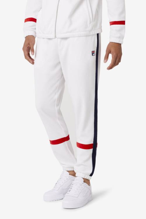 White / Navy / Red Men's Fila Ravid Velour Pants | Fila814SJ