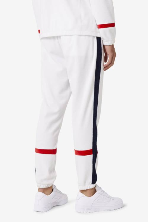 White / Navy / Red Men's Fila Ravid Velour Pants | Fila814SJ