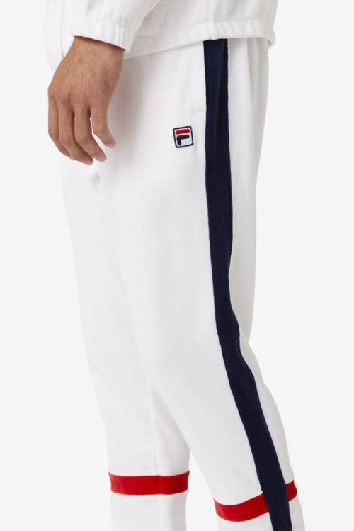 White / Navy / Red Men's Fila Ravid Velour Pants | Fila814SJ