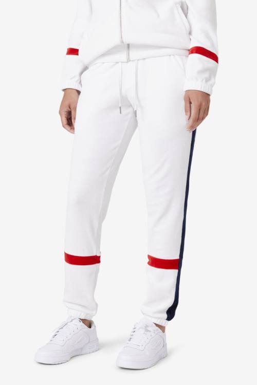 White / Navy / Red Men's Fila Ravid Velour Pants | Fila814SJ