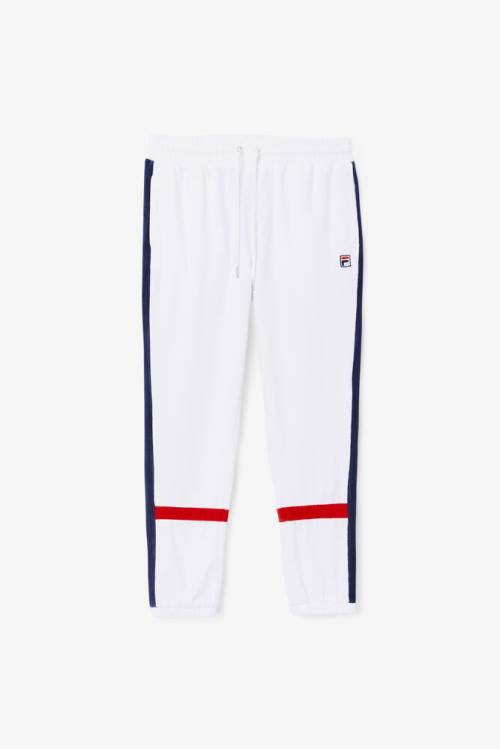 White / Navy / Red Men\'s Fila Ravid Velour Pants | Fila814SJ