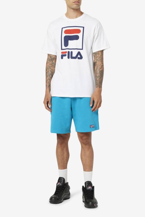 White / Navy / Red Men's Fila Stacked Tee T Shirts | Fila890EQ