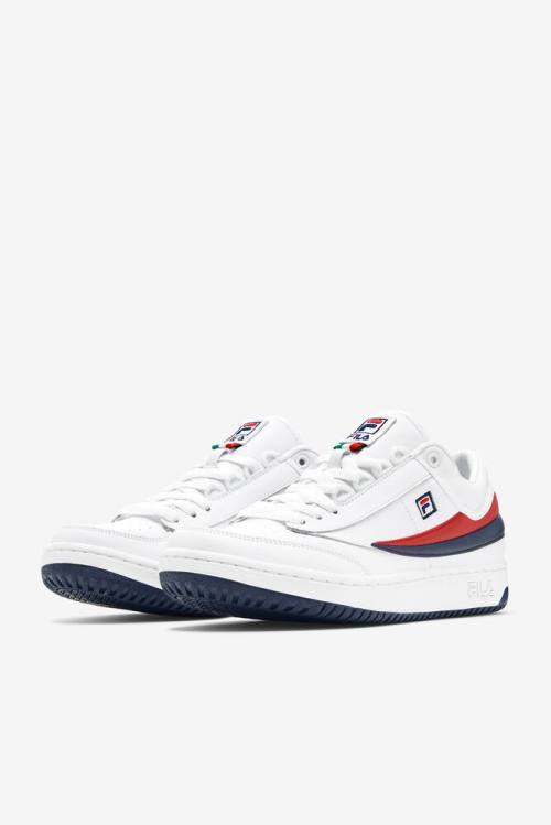 White / Navy / Red Men's Fila T-1 Mid Sneakers | Fila089XL