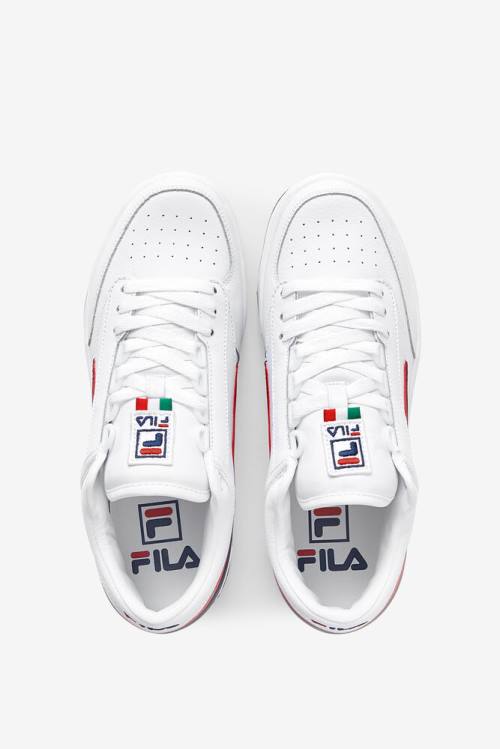 White / Navy / Red Men's Fila T-1 Mid Sneakers | Fila089XL