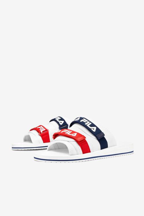 White / Navy / Red Men's Fila Utility Slides | Fila039LQ