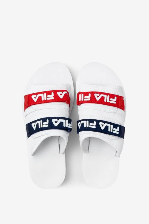 White / Navy / Red Men's Fila Utility Slides | Fila039LQ