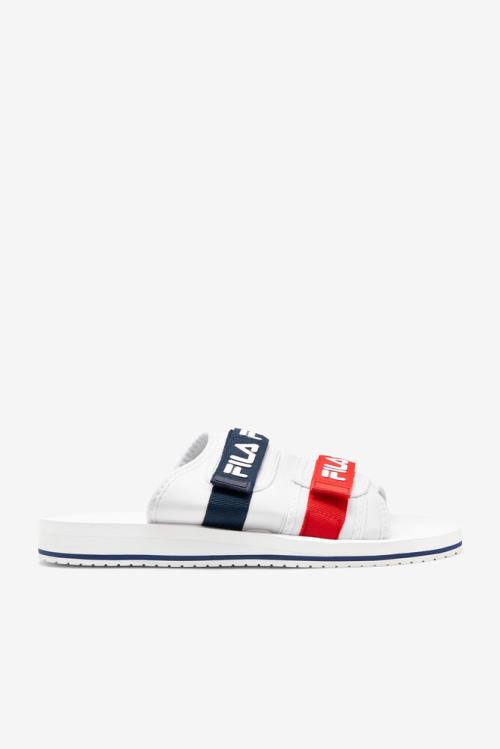 White / Navy / Red Men\'s Fila Utility Slides | Fila039LQ