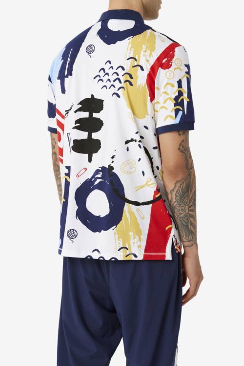 White / Navy / Red Men's Fila X The Museum Printed Polo | Fila782DY