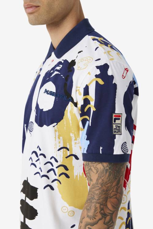 White / Navy / Red Men's Fila X The Museum Printed Polo | Fila782DY