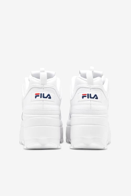 White / Navy / Red Women's Fila Disruptor 2 Wedge Sneakers | Fila270XZ