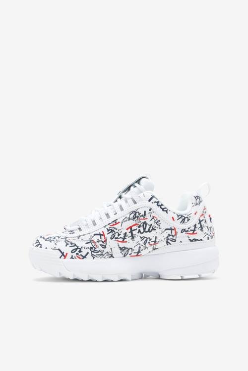 White / Navy / Red Women's Fila Disruptor 2 Graffiti Sneakers | Fila346XJ