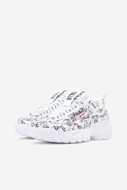 White / Navy / Red Women's Fila Disruptor 2 Graffiti Sneakers | Fila346XJ